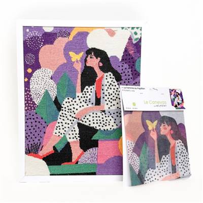 CANEVAS IMPRIME BLANC - DESSIN 40 X 50 CM - LA FEMME AU PAPILLON
