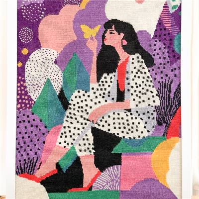 KIT CANEVAS COMPLET - DESSIN 40 X 50 CM - LA FEMME AU PAPILLON