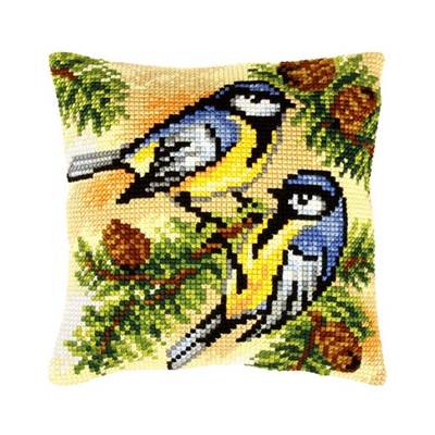 COUSSIN PT DE CROIX EN KIT 40 X 40 CM - COUPLE D'OISEAUX