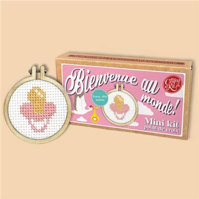 MINI KIT POINT DE CROIX - BIENVENUE AU MONDE ! - ROSE