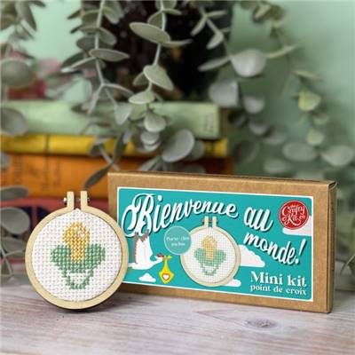 MINI KIT POINT DE CROIX - BIENVENUE AU MONDE ! - TURQUOISE