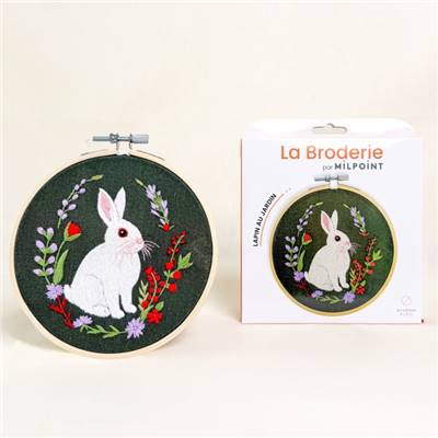 KIT BRODERIE AVEC TAMBOUR 15 CM - LAPIN AU JARDIN