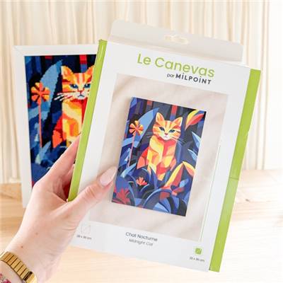 KIT CANEVAS COMPLET - DESSIN 20 X 30 CM - CHAT NOCTURNE