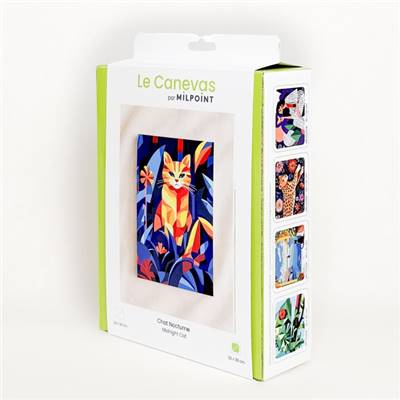 KIT CANEVAS COMPLET - DESSIN 20 X 30 CM - CHAT NOCTURNE