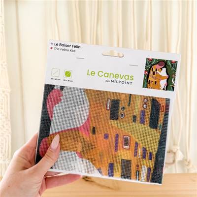 CANEVAS IMPRIME BLANC - DESSIN 30 X 30 CM - LE BAISER FELIN