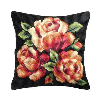 COUSSIN PT DE CROIX EN KIT 40 X 40 CM - BOUQUET DE ROSES