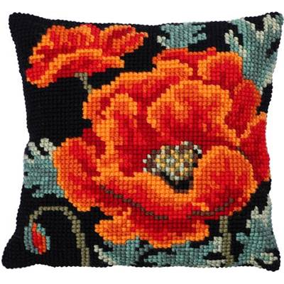 COUSSIN POINT DE CROIX LADYBIRD - COQUELICOTS - 40 X 40 CM