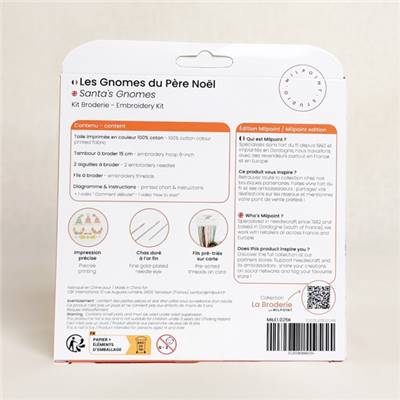KIT BRODERIE AVEC TAMBOUR 15 CM - LES GNOMES DU PERE NOEL