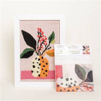 CANEVAS IMPRIME BLANC - DESSIN 15 X 20 CM - VASE AUX POIS ROUGES