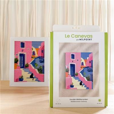 KIT CANEVAS COMPLET - DESSIN 15 X 20 CM - ESCALIER MEDITERRANEEN