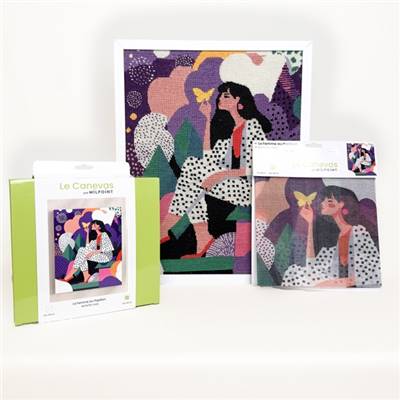 CANEVAS IMPRIME BLANC - DESSIN 40 X 50 CM - LA FEMME AU PAPILLON