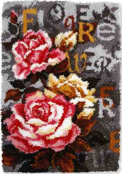 Wallphantom Kit De Tapis Point Noué,Bouquet De Roses Bleues,Crochet à