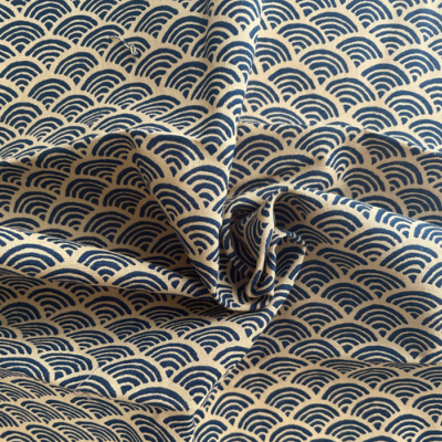 COUPON TISSU 45X55 JAP VAGUES INDIGO FOND ECRU